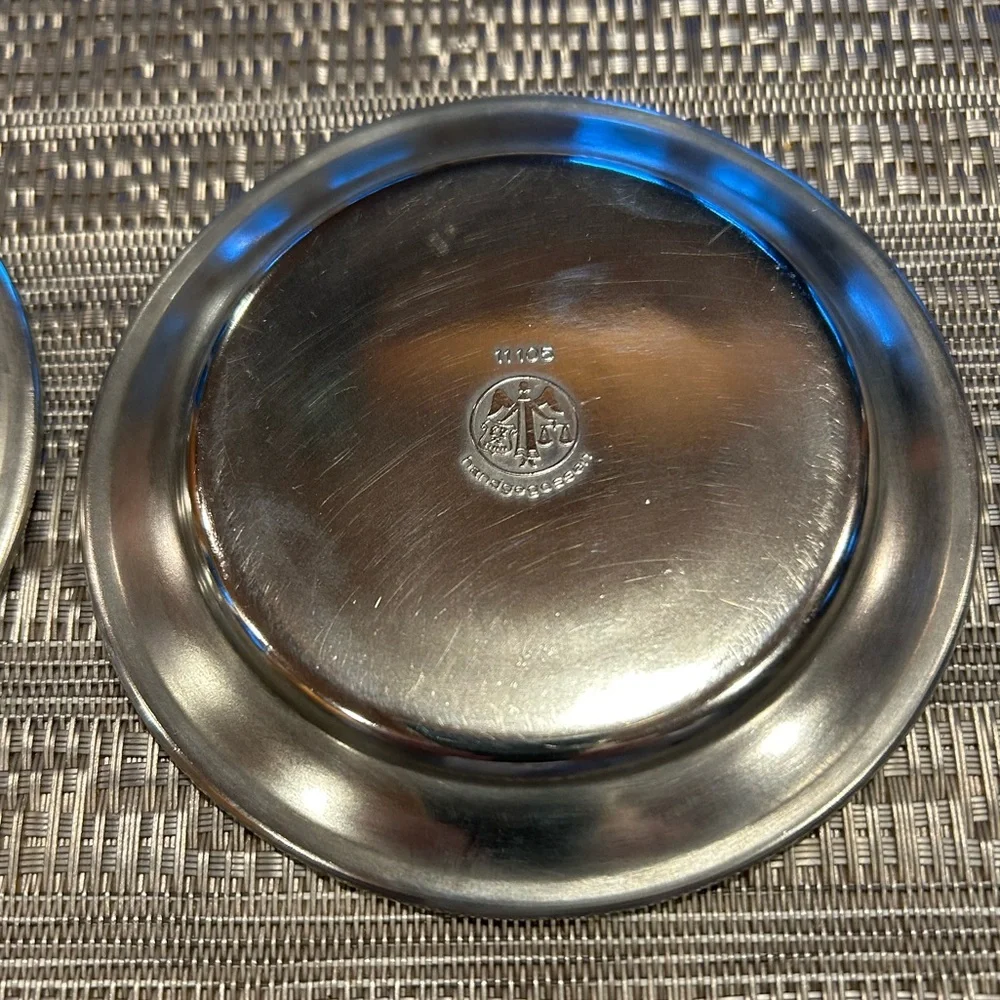 Handcast Pewter&Tile Coasters 4” Blue Porcelain Inlay. Set of 2 Made in Holland